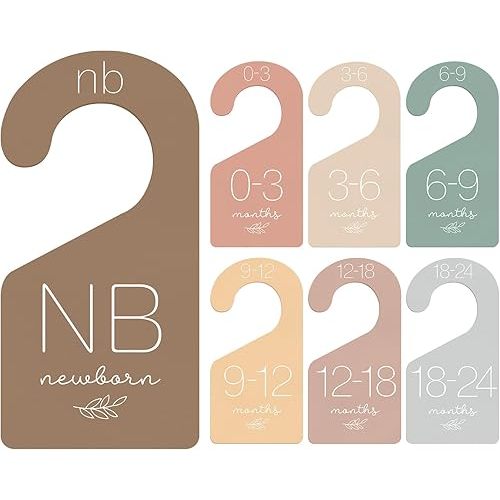 Whaline 7Pcs Baby Closet Size Dividers Warm Colors Acrylic Hanger Clothes Organizers Newborn to 24 Month Thicken Infant Wardrobe Separators For Home Nursery Baby Clothes
