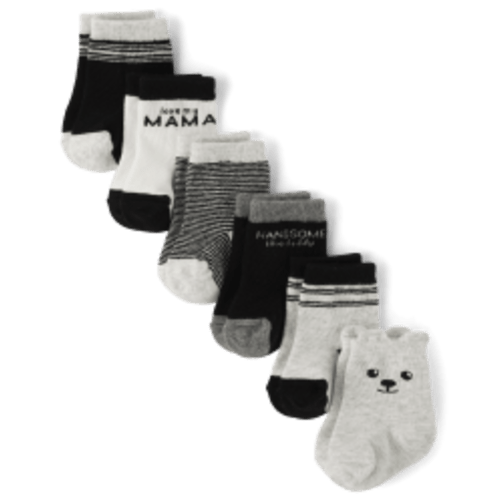 Baby And Toddler Boys Bear Midi Socks 6-Pack - Black