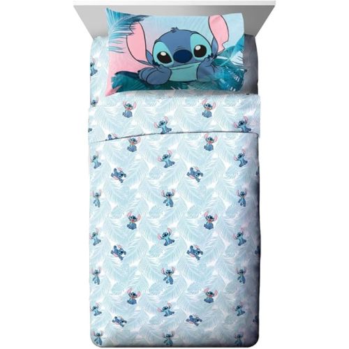 Jay Franco Disney Lilo & Stitch Floral Fun Twin Sheet Set - 3 Piece Set Super Soft and Cozy Kid’s Bedding - Fade Resistant Microfiber Sheets (Official Disney Product)