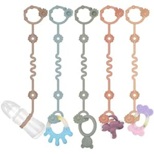 Orliver Toy Straps for Baby, 5pcs Adjustable Stroller Accessories Toy Holder, Prevent Drop Silicone Pacifier Clip, Baby Travel Essential Applicable Sippy Cup, Car Seat, High Chair, Cribs : Baby