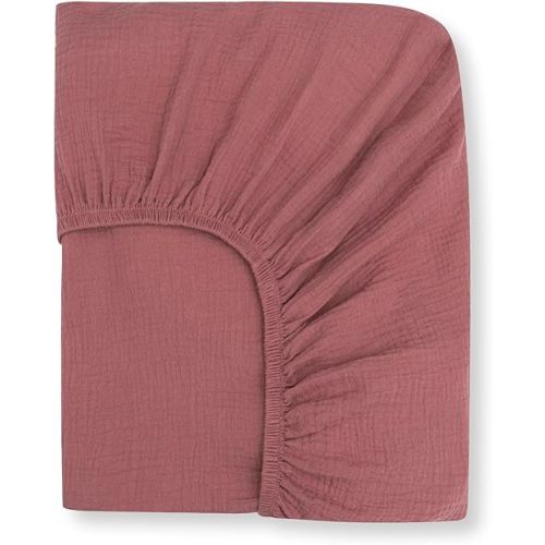 Nora's Nursery Muslin Crib Sheets - 100% Organic Cotton Crib Sheets - Fits Standard Crib and Toddler Bed Mattress Size - Breathable & Fitted Crib Sheet for Baby Girl & Boy - Rose