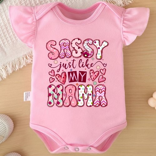Baby&#39;s &quot;Sassy Just Like My Mama&quot; Print Casual Cap Sleeve Triangle Bodysuit, Toddler &amp; Infant Girl&#39;s  Comfy Outdoor Clothes