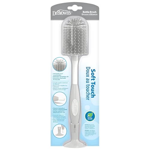 Dr. Brown's Soft Touch No Scratch Baby Bottle Cleaning Brush, Nipple Cleaner & Suction Cup Base for Easy Storage, BPA Free, Gray