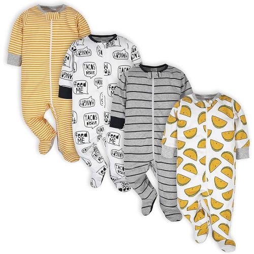 Onesies Brand baby-boys 4-pack Sleep 'N Play Footies - 0-3 Months - Gold Hungry