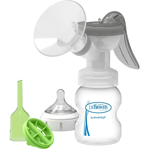 Dr. Brown's Manual Breast Pump with SoftShape 100% Silicone Shield (B,25mm flange) & Anti-Colic Options+ Wide-Neck Baby Bottle 5 oz/150 mL,with Level 1 Slow Flow Nipple