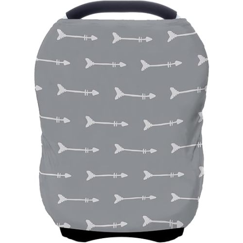 Nursing Carseat Canopy Breastfeeding Cover - Multi-use Stretchy Car Seat Covers for Babies, Baby Shower Gifts (Grey Arrows)