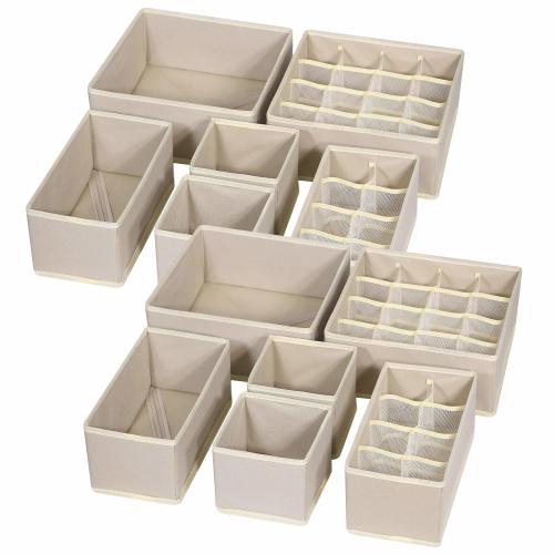 Amazon.com: TENABORT 12 Pack Foldable Drawer Organizer Dividers Cloth Storage Box Closet Dresser Organizer Cube Fabric Containers Basket Bins for Underwear Bras Socks Panties Lingeries Nursery Baby Clothes Beige