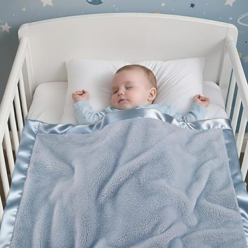 Pro Goleem Fleece Baby Blanket with 2 Inch Satin Trim Soft Anti-Static Plush Blanket for Boys and Girls Christmas Baby Gifts for Babies 30''x40''，Blue