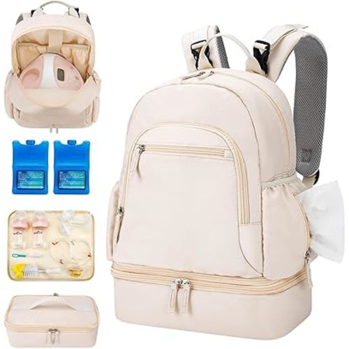 Breast Pump Backpack for Spectra S1 and S2 with Removable Cooler Compartment, Pumping Bag for Pump Accessories, Breast Pump Bag for Work, Travel and Family Use Beige
