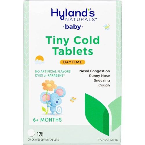 Hyland's Naturals Baby Tiny Cold Tablets, Daytime, Infant and Baby Cold Medicine, Decongestant, Runny Nose & Cough Relief, 125 Quick-Dissolving Tablets