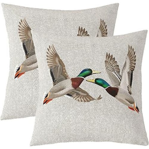 Erosebridal Mallard Duck Throw Pillow Covers Pack of 2,Lake Wild Animal Pillow Covers for Kids,Grey Honeycomb Cushion Covers,Modern Geometric Hexagon Decorative Accent Pillow Cases 18x18 Inch
