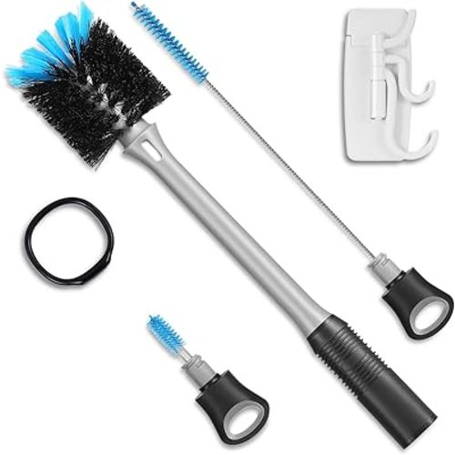 3-in-1 Bottle Brush with Straw Cleaning Brush and Nipple Cleaner, Long Handle Water Bottle Scrubbing Brush, Built for Cleaning Sport Bottles, Baby Bottles, Coffee Mugs, Flask