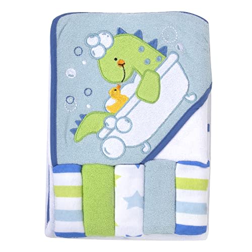Baby Hooded Towel and Washcloth Set for Infants, Boys and Girls 6-12 Months (Refreshed Rex)