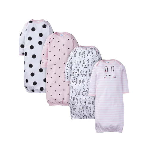 Gerber Baby Girls Lap Shoulder Gowns with Mitten Cuffs, 4-Pack, Preemie-0/6M