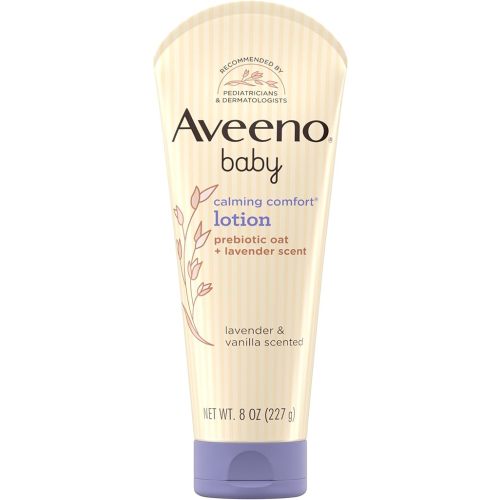 Aveeno Baby Calming Comfort Moisturizing Lotion with Relaxing Lavender & Vanilla Scents, Non-Greasy Body Lotion with prebiotic Oatmeal & Dimethicone, Paraben- & Phthalate-Free, 8 fl. oz
