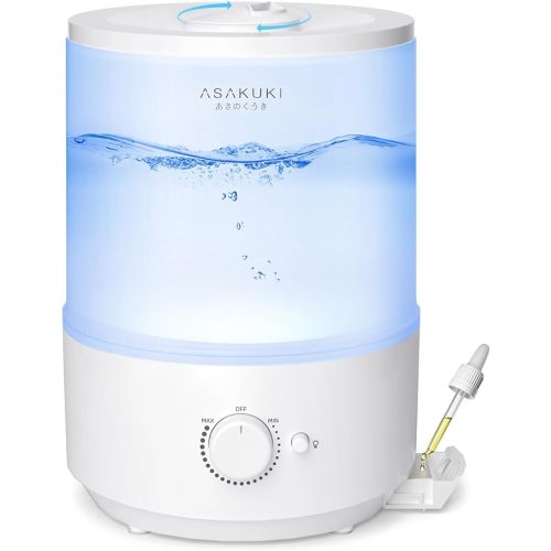 ASAKUKI Humidifiers for Bedroom, 3L Top Fill Cool Mist Humidifiers for Baby Nursery & Plants, 3-IN-1 Quiet Air Humidifier, Oil Diffuser & Night Light for Large Room Home, Auto Shut-off, BPA-Free, 30H