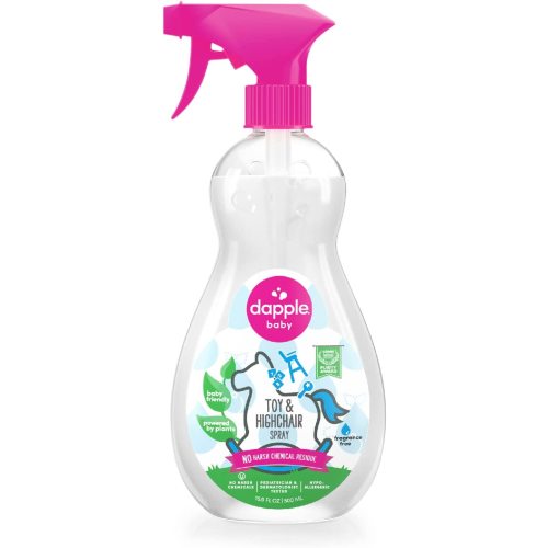 Toy & Highchair Cleaning Spray by Dapple Baby, Fragrance Free, 16.9 Fl Oz Bottle - Plant Based Baby Toy Cleaner - Hypoallergenic Highchair & Baby Toy Cleaner