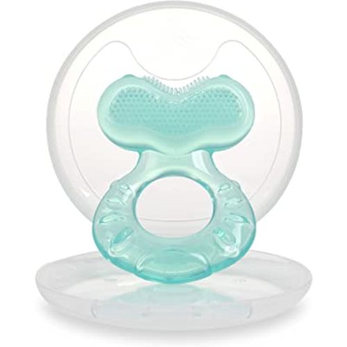 Nuby Silicone Teethe-eez Teether with Bristles, Includes Hygienic Case, Aqua