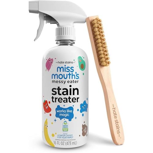 Miss Mouth's Messy Eater Stain Treater 16oz Spray & Laundry Brush - Gentle Scrub for Spot Cleaning, Pre-Treating Baby Clothes & Delicates