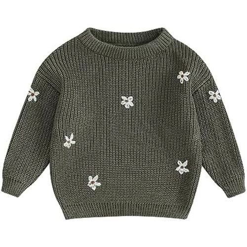 Baby Girl Toddler Knit Sweater Winter Clothes Cute Flower Crewneck Long Sleeve Pullover Newborn Infant Warm Tops