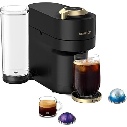 Nespresso Festive Vertuo Pop+ Coffee and Espresso Maker by Breville, Matte Black Gold