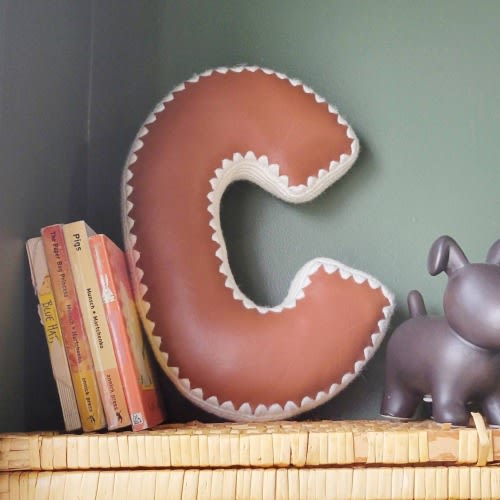 Alphabet Letter Pillow, Crochet Edging & Faux Leather, One Made To Order