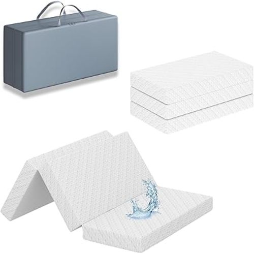 2“ Trifold 38"x26" Mini Crib Mattress Topper, Waterproof Breathable Soft Cover, Portable Mini Mattress Pad with Carry Bag, High Density Medium Firm Foam