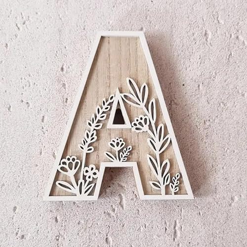 Beige Wooden Letters 3.14 Inch for Wall Decor, Craft, Wedding, Home Decoration A to Z for Birthday Sign Wedding Home Decorations Farmhouse Decor Floral Name Sign For Nursery, Layered Handmade (A)