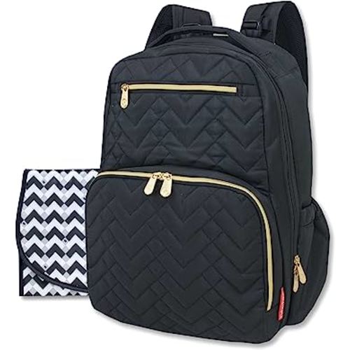 Baby Essentials Fisher-Price Signature Morgan Quilted Backpack Diaper Bag with Changing Pad, Stroller Clips, Laptop Compartment (Black)