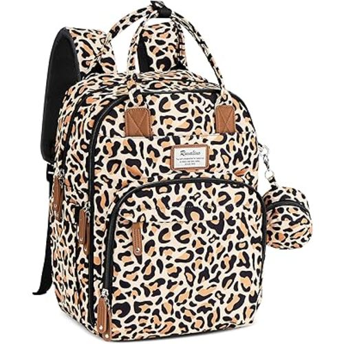 RUVALINO Diaper Bag Backpack-Multifunction Baby Travel Bag with Changing pad, Insulated Bottle Holders & Pacifier Case, Large Capacity, Waterproof, Yellow Leopard