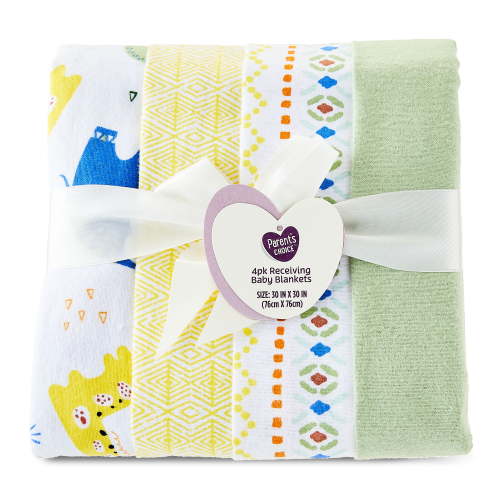 Parent's Choice Cotton Flannel Receiving Blankets for Baby Boys and Girls, Jungle, 4-Pack