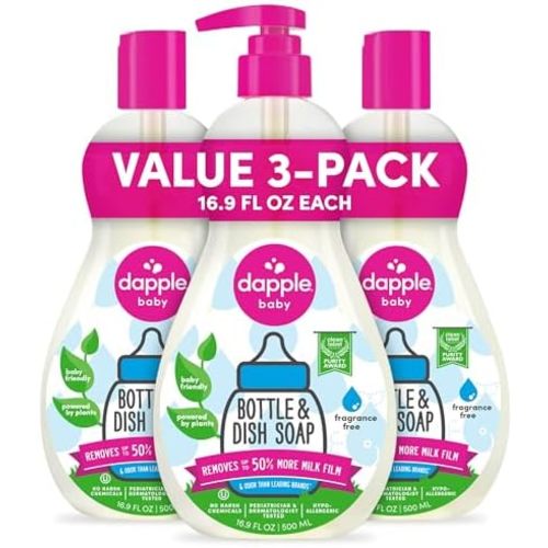 Dapple Baby - Fragrance Free Bottle & Dish Soap - 16.9 fl oz (3 Pack)