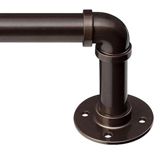 Zeerobee Curtain Rods for Windows 32 to 48, 1 Inch Industrial Wrap Around Curtain Rod, Indoor/Outdoor Room Divider Adjustable Drapery Pole, 32"-48", Antique Bronze