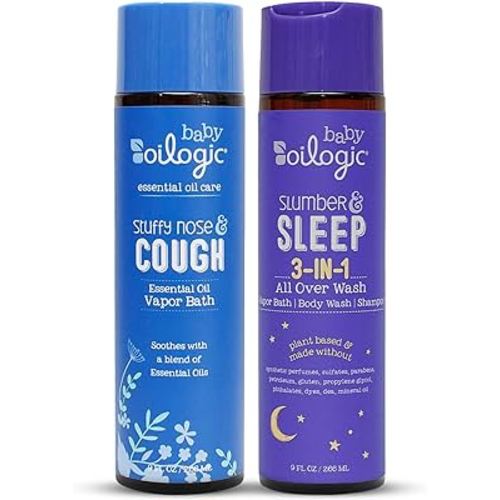 Oilogic Baby Vapor Bath Relief for Babies & Toddlers Bundle - 2-Pack (Slumber & Sleep, Stuffy Nose & Cough) - Baby Care Essentials for Tub Made with 100% Pure and Natural Blend of Essential Oils