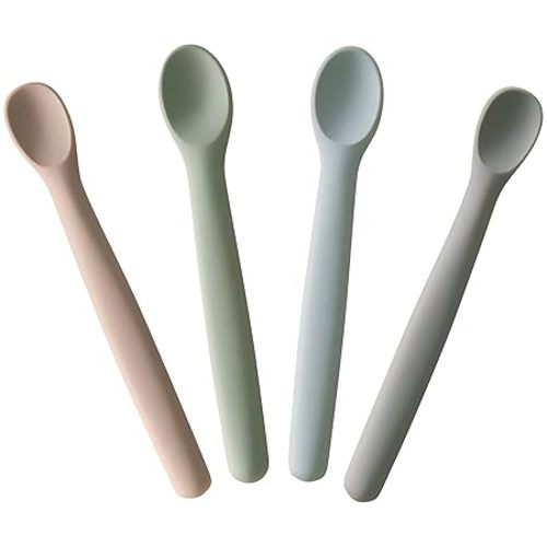 Moonkie Silicone Baby Spoons Set of 4, Two Sizes Feeding Spoon for First Stage 4+ Months, Baby Utensils, Toddler Led Weaning Spoons, Bendable, Chewproof & Boil-proof(Without Case)