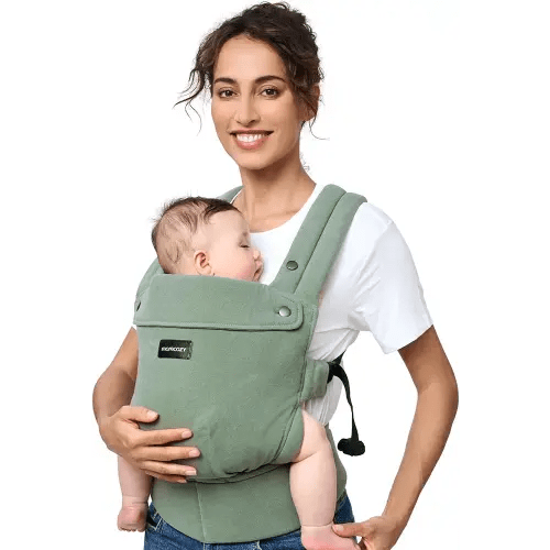 Momcozy Baby Carrier with Natural Cotton Linen, Built to Last, Ergonomic Design, 7-44lbs for Infant and Toddler, Lightweight and Comfortable, Hands-Free for Moms&Dads, Sage Green