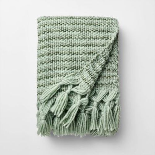50 X 60 Throw Mixed Yarn Woven With Crossed Tassels Multi Green - Threshold™ Design With Studio Mcgee