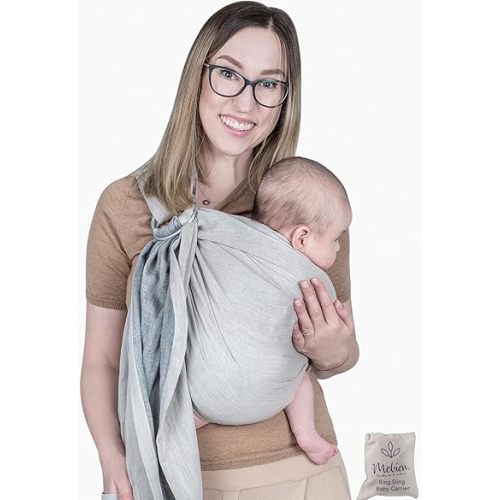 Ring Sling Baby Carrier 100% Cotton Muslin Front and Chest Newborn to Toddler Carrier and Baby Sling (Beige Grey)