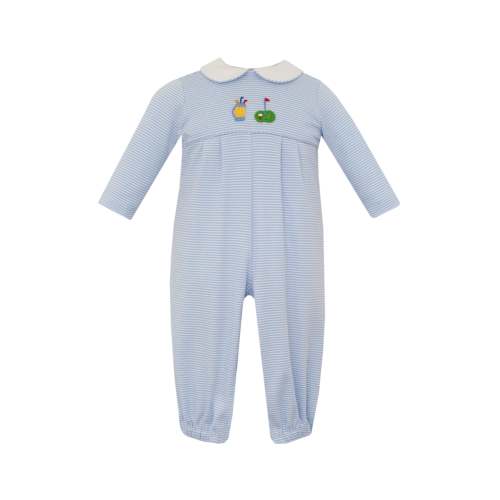 Golf Light Blue Stripe Knit Long Romper PRE-ORDER