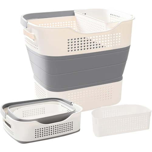 Collapsible Laundry Basket Foldable Laundry Basket Plastic with Handles,Pop Up Storage Container/Organizer/Hamper for Laundry, Space Saving and Durable (1 Pack, Grey)