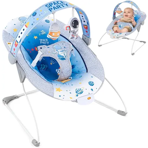 Baby Bouncer Soothing Infant Seat, Portable Baby Bouncer with Music Foldable Indoor & Outdoor Use for Baby 0-6 Months 6-20 lbs,Blue