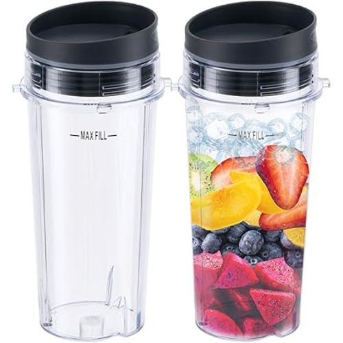 Replacement16oz Blender Cup for Ninja,Single Serve Blender Cup With Lids Set For BL770 BL780 BL660 BL740 BL810 Nutri Ninja Series Blenders (2-pack)