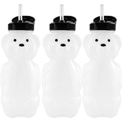 Honey Bear Straw Cups (3-Pack); 8-Ounce Therapy Sippy Bottles w/Flexible Straws
