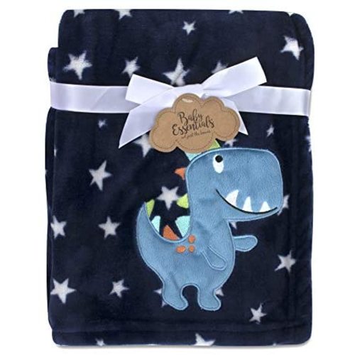 Baby Essentials Plush Fleece Throw and Receiving Baby Blankets for Boys and Girls (Blue Dino)