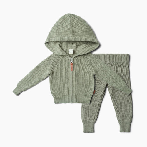 Goumi Kids Organic Cotton Knit Hoodie & Pant Bundle - Ash, 9-12 Months