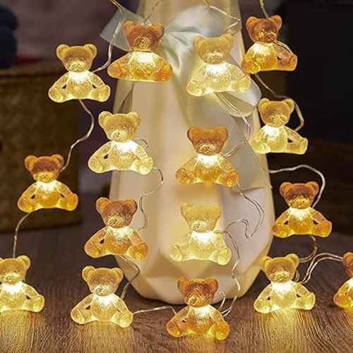 Cute Indoor Lights for Decoration Mini Teddy Bear Unique String Lights 20LEDs 8.5ft USB Plug in or Battery Operated Fairy Lights for Bedroom Birthday Baby Shower Xmas Decor