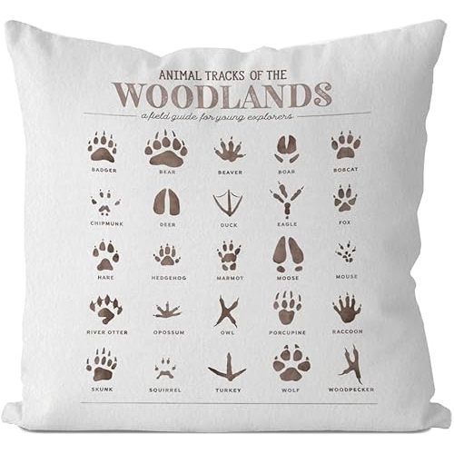 IWXYI Woodland Pillow Covers,Animal Tracks Pillow Covers 18X18,Woodland Nursery Decor,Animal Tracks Woodland Throw Pillow Covers