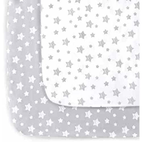 Mini Crib Sheets, 2 Pack Pack and Play Sheets, Stretchy Playard Fitted Sheet, Compatible with Graco Pack n Play, Soft and Breathable Material, Grey & White
