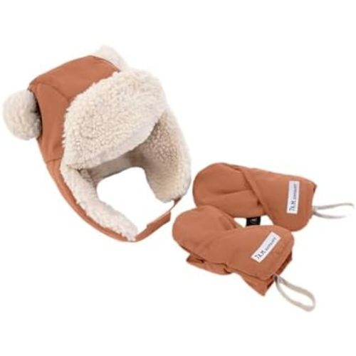 7AM Enfant Cub Set Benji - Soft Plush No Bear Ear Sherpa Cub Hat & Mittens Set, Machine Washable | Warm Cozy Hat & Mittens