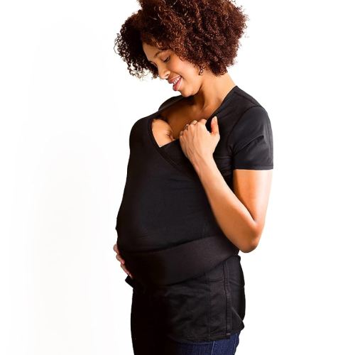 Pocket - Comfortable Skin-to-Skin Shirt for Mom & Baby - Full-Coverage Baby Wrap Carrier Shirt for Newborns - Breathable Baby-Wearing Wrap Shirt - Medium - Black